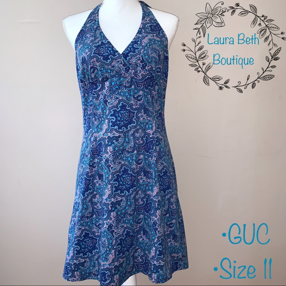 La Belle patterned halter dress, Size 11. Fits a size 8-12 nicely.